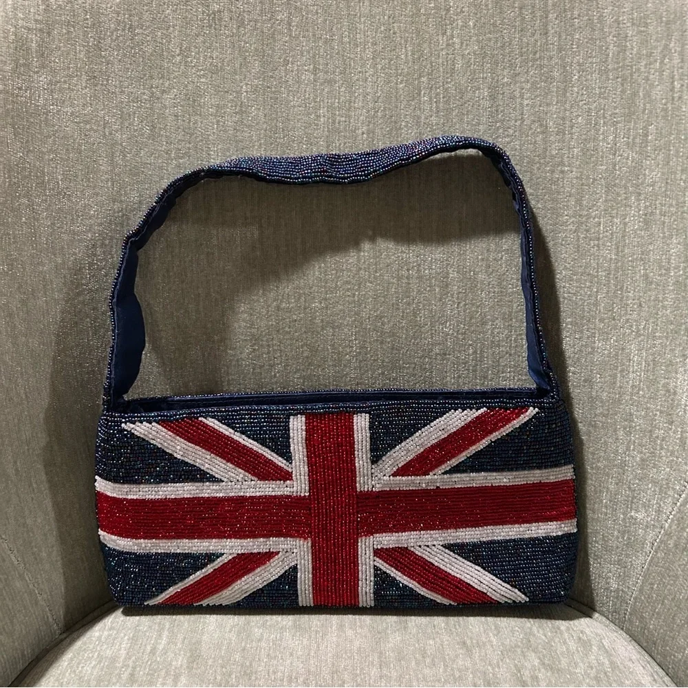 Union Jack Beaded Handbag Vintage Handbag Y2K Handbag British Flag Handbag UK - Picture 9 of 10